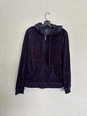 New York & Co Velour Rhinestone Zip Up Purple Hoodie Women's XL